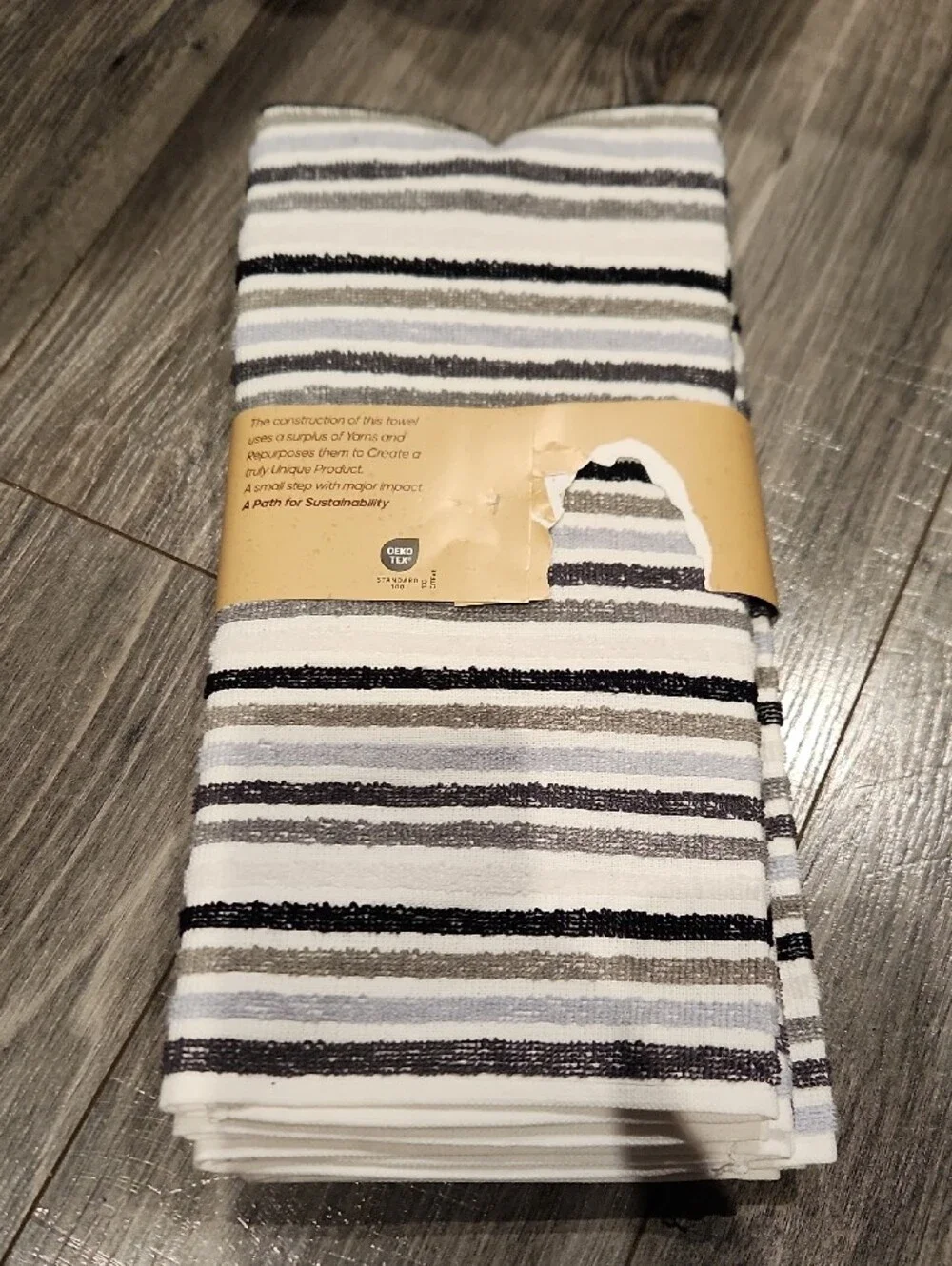 NWT Bianca Striped Kitchen Towels - 3 Pack (White, Black, & Gray)